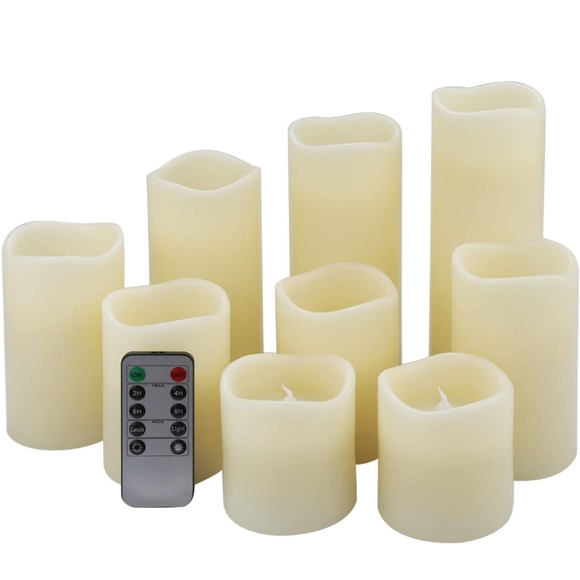 Large Set of 9 Flameless Candles, Battery Operated, LED, Real Wax - Picture 2 of 6